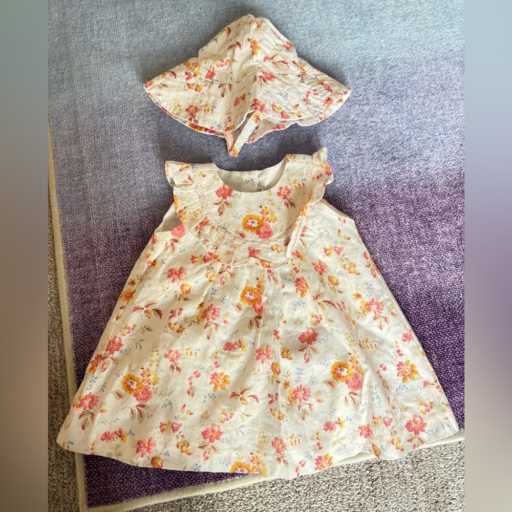 NWT Janie & Jack Floral Dress and Hat Set